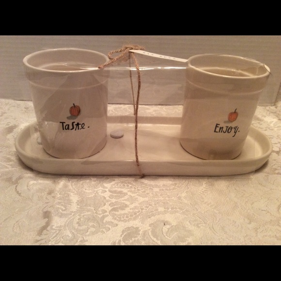 Rae Dunn 2 fall planters with stand - Picture 1 of 5